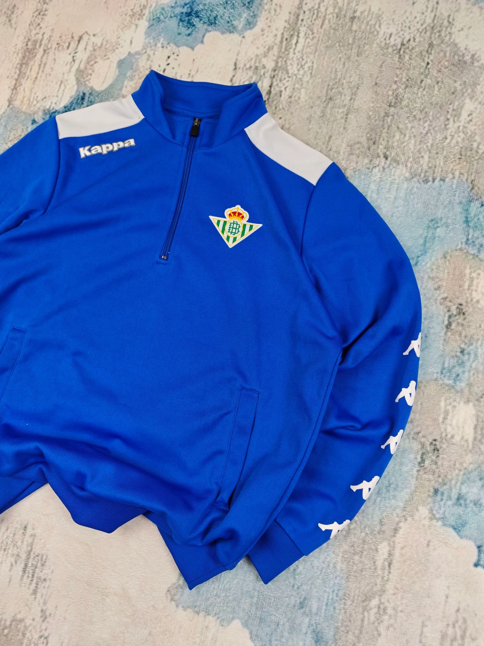 Jaqueta de treino Kappa Real Betis Football azul branco com zíper quarto tamanho G – photo 4